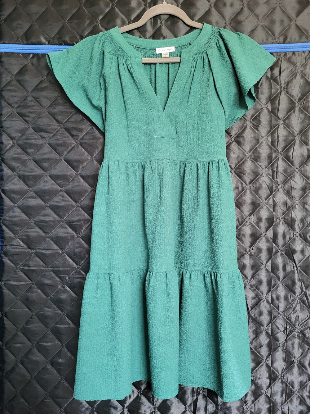 Green Tiered Flutter-Sleeve Dress by Calvin Klein
